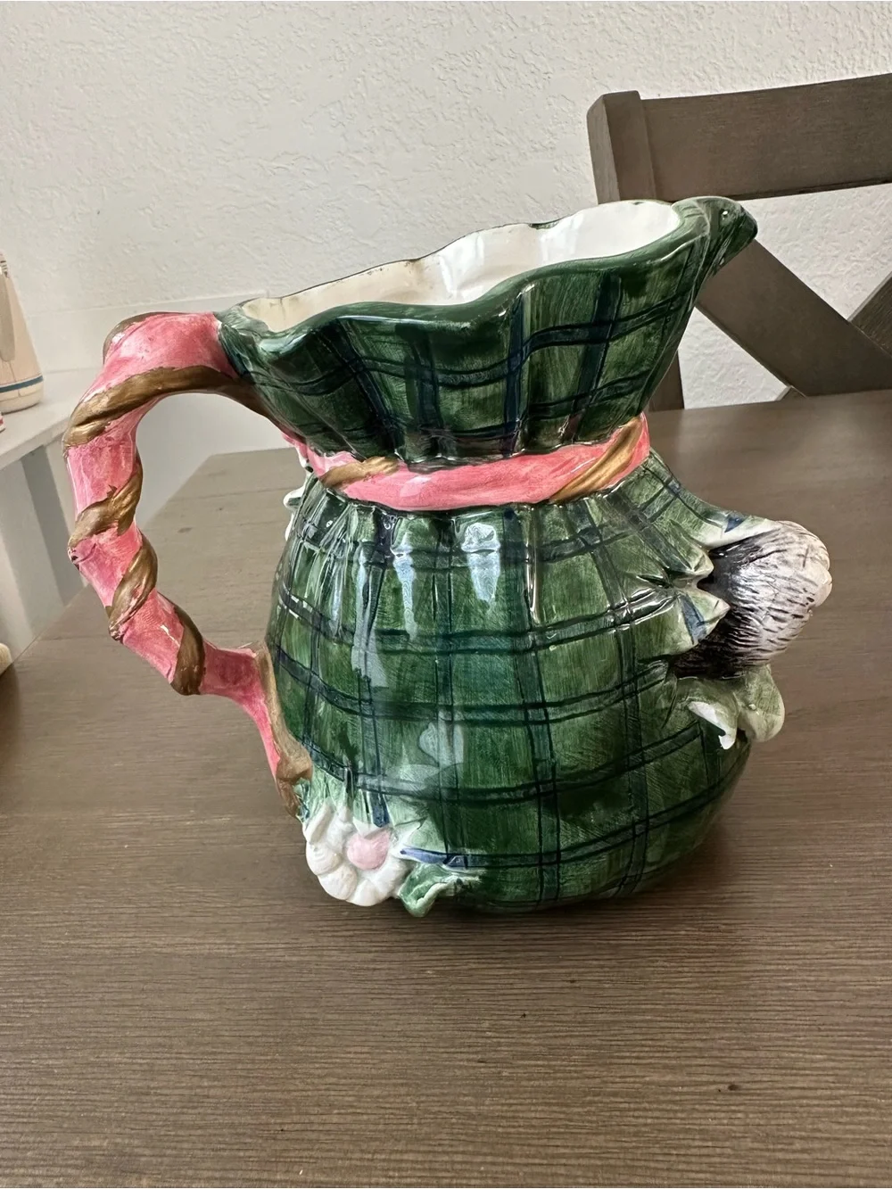 Ceramic Cat Pitcher in Green with Pink Bow - Decorative Coffee & Tea Accessory